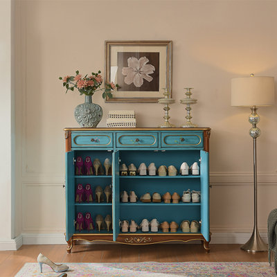 オフィス家具 Shoes box 3 door Gray Green Blue Antique DICIXA Vintage Shoe Cabinet Side Cabinet 21 Pair Shoe Storage